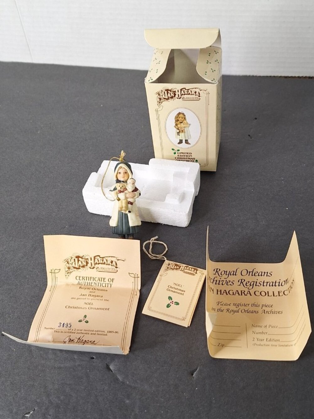 Jan Hagara 1986  ornament NIKKI with Santa doll Vintage 3" tall